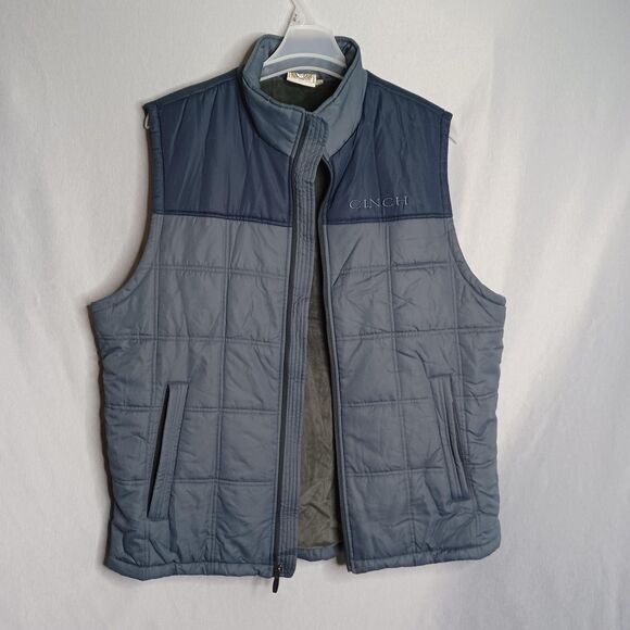 Cinch Vest Mens XL Blue Gray Quilted Puffer Fleece Lined Zip Western Outerwear - Picture 3 of 16